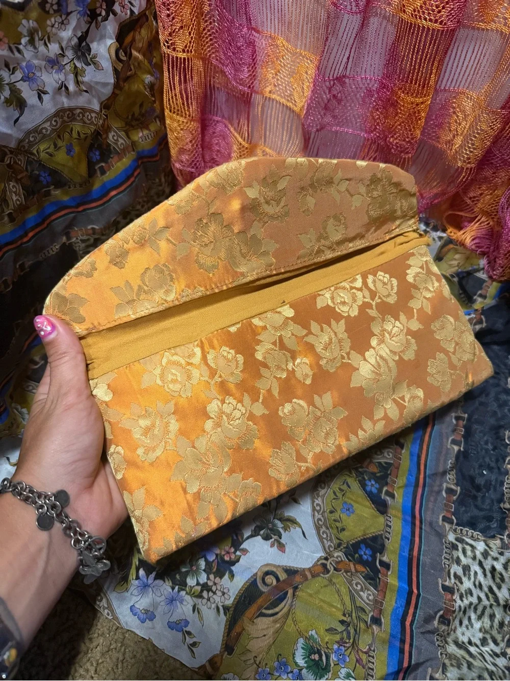 Elegant Gold Floral Satin Clutch - hand made needs finishing sony pictures